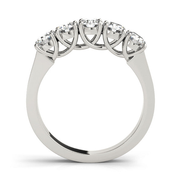Platinum Five-Stone Round Diamond Prong-Set White Gold Band 1