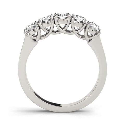 Platinum Five-Stone Round Diamond Prong-Set White Gold Band 1