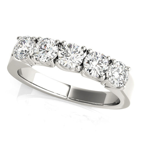 Platinum Five-Stone Round Diamond Prong-Set White Gold Band