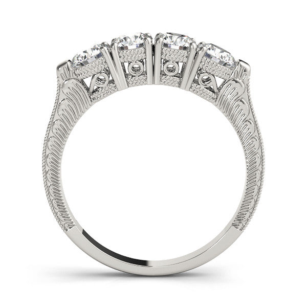 Platinum Five-Stone Round Diamond Shared Prong Milgrain Band 1