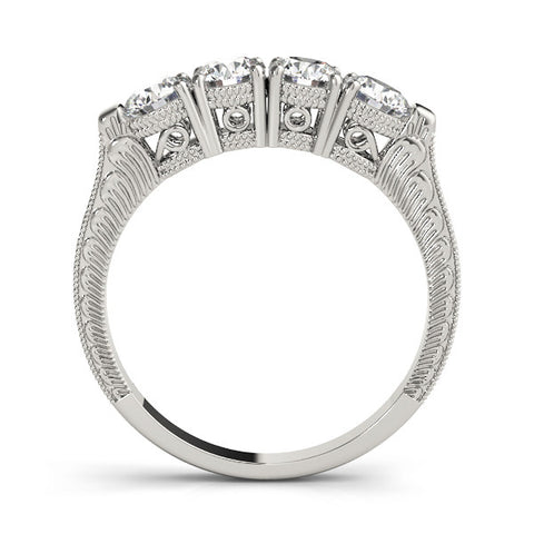 Platinum Five-Stone Round Diamond Shared Prong Milgrain Band 1