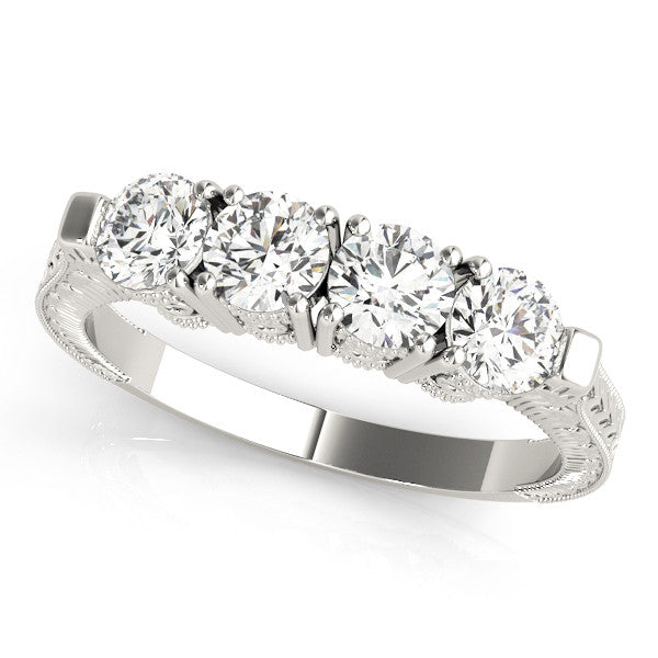 Platinum Five-Stone Round Diamond Shared Prong Milgrain Band