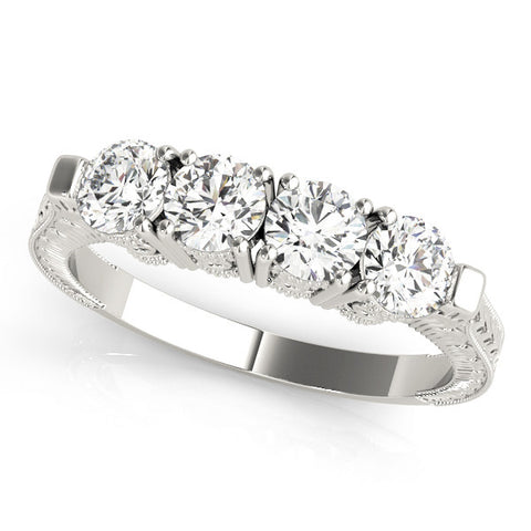 Platinum Five-Stone Round Diamond Shared Prong Milgrain Band