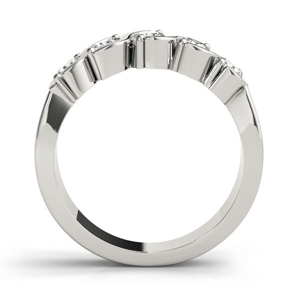 Platinum Five-Stone Round Diamond Wave Prong Setting White Gold Band 1