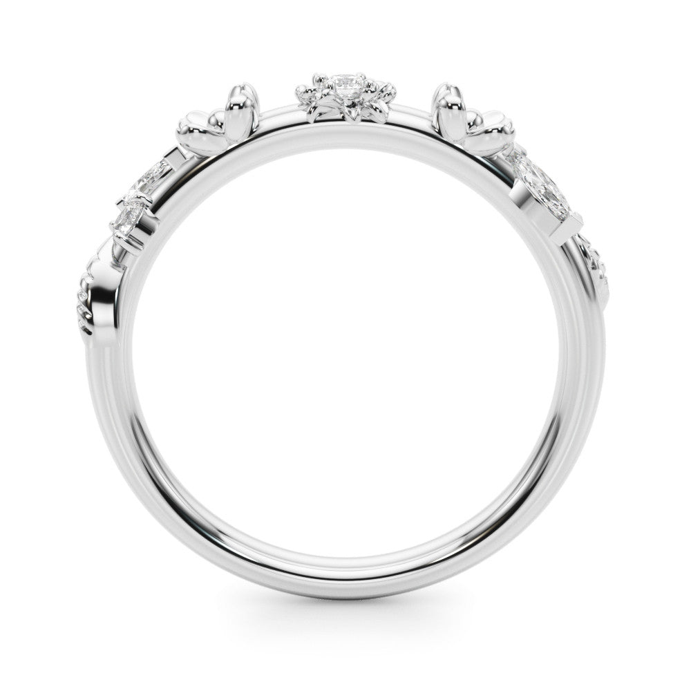 Platinum Floral Diamond Band with Round and Marquise Stones, White Gold, Prong Setting 1