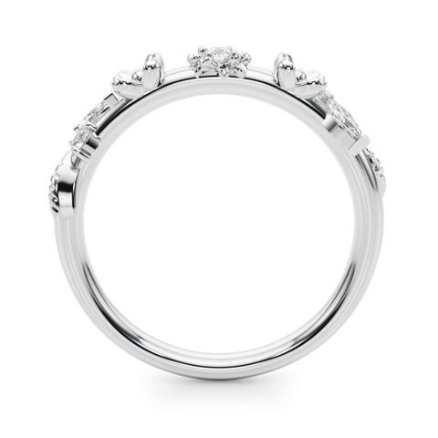 Platinum Floral Diamond Band with Round and Marquise Stones, White Gold, Prong Setting 1
