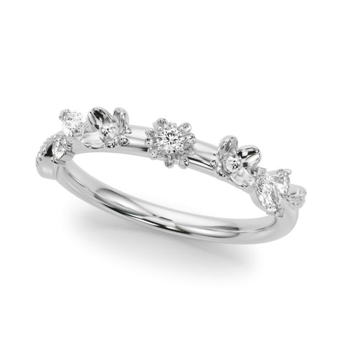Platinum Floral Diamond Band with Round and Marquise Stones, White Gold, Prong Setting