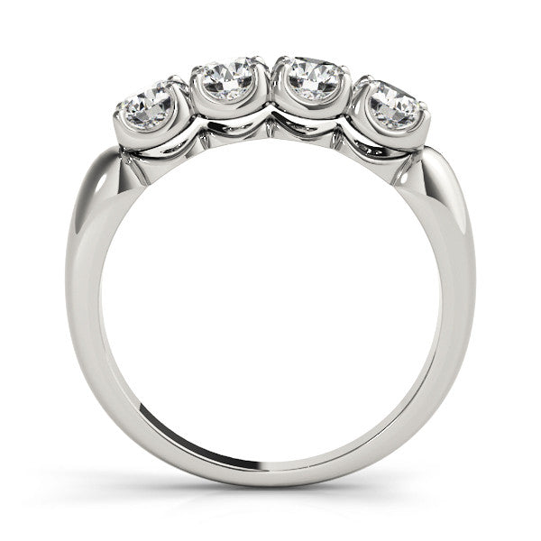 Platinum Four-Stone Round Cut Diamond Prong-Set White Gold Band 1