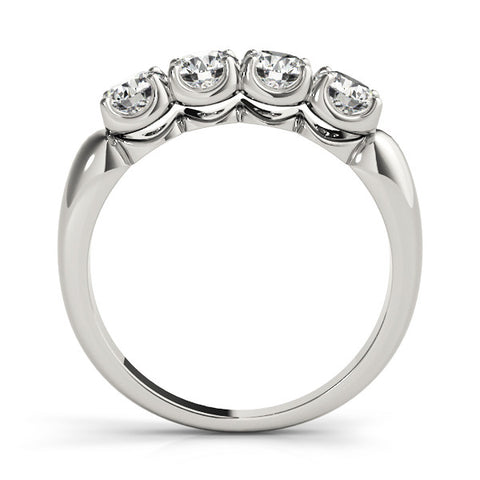 Platinum Four-Stone Round Cut Diamond Prong-Set White Gold Band 1