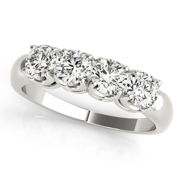 Platinum Four-Stone Round Cut Diamond Prong-Set White Gold Band