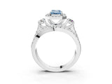 Platinum Halo Fancy Blue Emerald Cut Cut Split Shank Diamond Ring with Four-Prong Setting_9