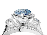 Platinum Halo Fancy Blue Heart Cut Cut Split Shank Diamond Ring with Four-Prong Setting_10