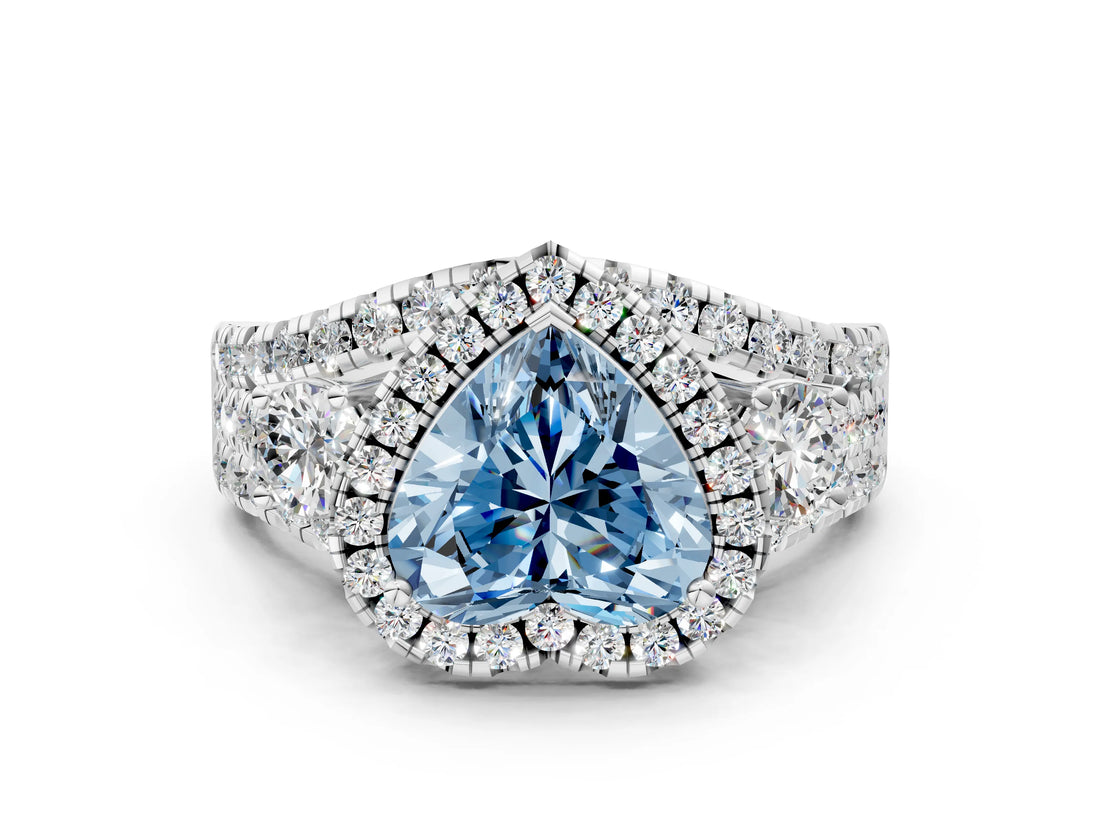 Platinum Halo Fancy Blue Heart Cut Cut Split Shank Diamond Ring with Four-Prong Setting_6