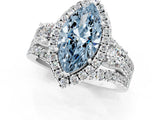 Platinum Halo Fancy Blue Marquise Cut Cut Split Shank Diamond Ring with Four-Prong Setting_7