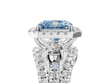Platinum Halo Fancy Blue Radiant Cut Cut Split Shank Diamond Ring with Four-Prong Setting_11