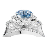 Platinum Halo Fancy Blue Round Cut Cut Split Shank Diamond Ring with Four-Prong Setting_10