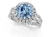 Platinum Halo Fancy Blue Round Cut Cut Split Shank Diamond Ring with Four-Prong Setting_7