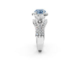 Platinum Halo Fancy Blue Round Cut Cut Split Shank Diamond Ring with Four-Prong Setting_8