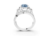 Platinum Halo Fancy Blue Round Cut Cut Split Shank Diamond Ring with Four-Prong Setting_9