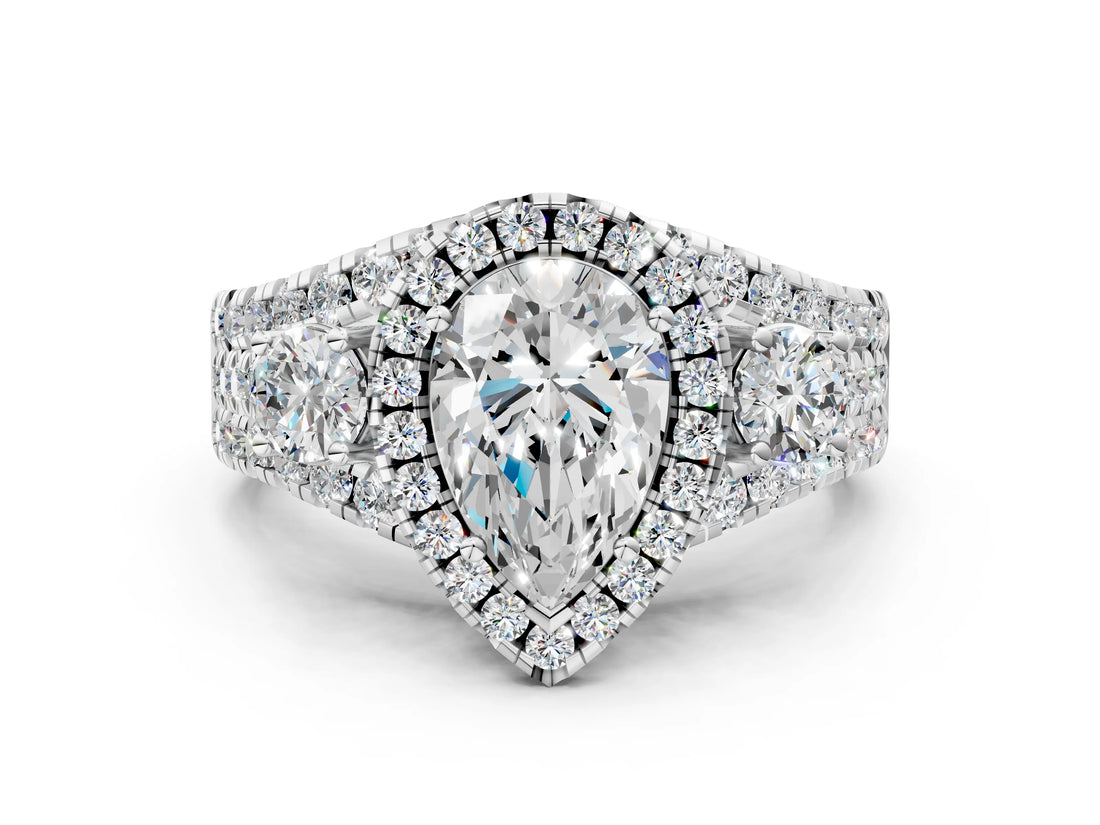 Platinum Halo Pear Cut Cut Split Shank Diamond Ring with Four-Prong Setting_7