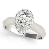 Platinum Halo Pear Cut Solitaire Diamond Ring with Prong Setting