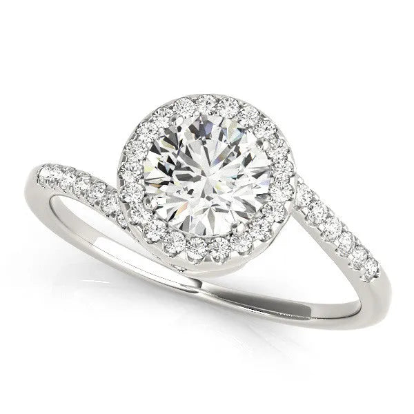 Platinum Halo Round Cut Twisted Band Pavé Setting Ring