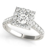 Platinum Halo Round Diamond Pave Band Prong Setting Ring
