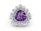 Platinum Heart Cut Amethyst Floral Double Halo Engagement Ring with Prong Setting_149