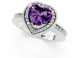 Platinum Heart Cut Amethyst Milgrain Halo Engagement Ring with Round Pavé Band and Prong Setting_13