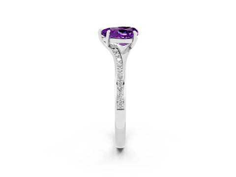 Platinum Heart Cut Amethyst Solitaire Ring with Pavé Band and Prong Setting_14