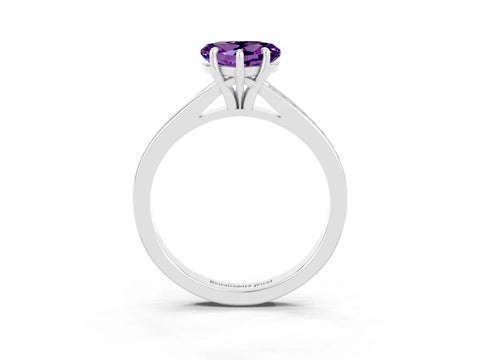 Platinum Heart Cut Amethyst Solitaire Ring with Pavé Band and Prong Setting_15