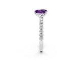 Platinum Heart Cut Amethyst Solitaire Ring with Round  Pavé Band and Four-Prong Setting_26