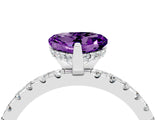Platinum Heart Cut Amethyst Solitaire Ring with Round  Pavé Band and Four-Prong Setting_28