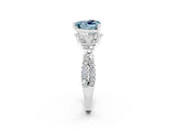 Platinum Heart Cut Aquamarine  Halo Twist Band Solitaire Prong Setting Ring_14