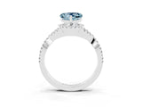 Platinum Heart Cut Aquamarine  Halo Twist Band Solitaire Prong Setting Ring_15