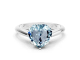 Platinum Heart Cut Aquamarine Solitaire Engagement Ring with Cathedral Setting and Four-Prong Mount