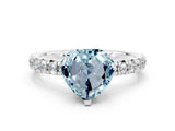 Platinum Heart Cut Aquamarine Solitaire Pavé Engagement Ring with Round Band and Prong Setting_96