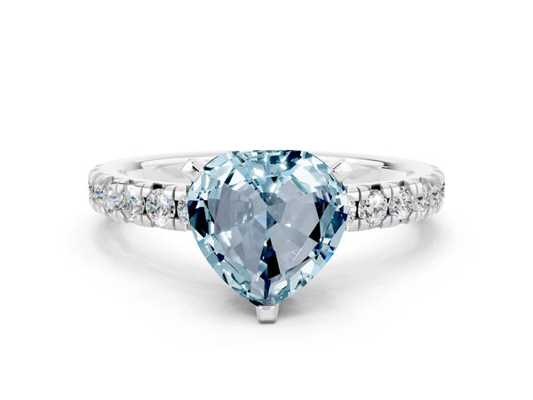 Platinum Heart Cut Aquamarine Solitaire Pavé Engagement Ring with Round Band and Prong Setting