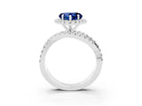 Platinum Heart Cut Blue Sapphire Halo Ring with Round Split Shank and Prong Setting_70