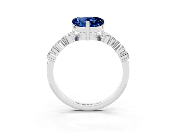 Platinum Heart-Shaped Lab-Grown Blue Sapphire Scattered Accent Engagement Ring with Open X Gallery