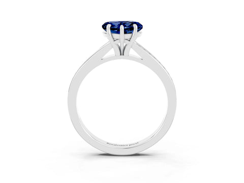 Platinum Heart Cut Blue Sapphire Solitaire Ring with Pavé Band and Prong Setting_15