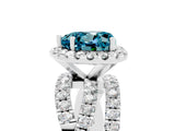 Platinum Heart Cut Blue Topaz Halo Ring with Round Split Shank and Prong Setting_71