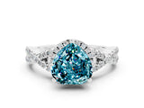 Platinum Heart Cut Blue Topaz  Halo Twist Band Solitaire Prong Setting Ring_12