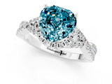 Platinum Heart Cut Blue Topaz  Halo Twist Band Solitaire Prong Setting Ring_13
