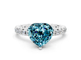 Platinum Heart Cut Blue Topaz Pavé Solitaire Ring with Round Band and Prong Setting_42