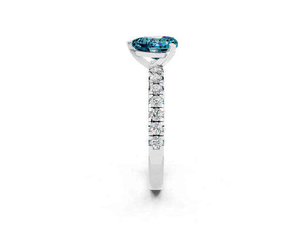Platinum Heart Cut Blue Topaz Solitaire Pavé Engagement Ring with Round Band and Prong Setting