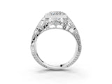 Platinum Heart Cut Brilliant Milgrain Filigree Diamond Ring with Square Prong Setting_16