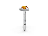 Platinum Heart Cut Citrine Milgrain Halo Engagement Ring with Round Pavé Band and Prong Setting_14
