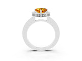 Platinum Heart Cut Citrine Milgrain Halo Engagement Ring with Round Pavé Band and Prong Setting_15