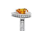 Platinum Heart Cut Citrine Milgrain Halo Engagement Ring with Round Pavé Band and Prong Setting_17